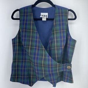 Vtg NR1 Womens 10 Wrap Vest Plaid USA Preppy Festival Funky Unique 90’s Boho Y2K